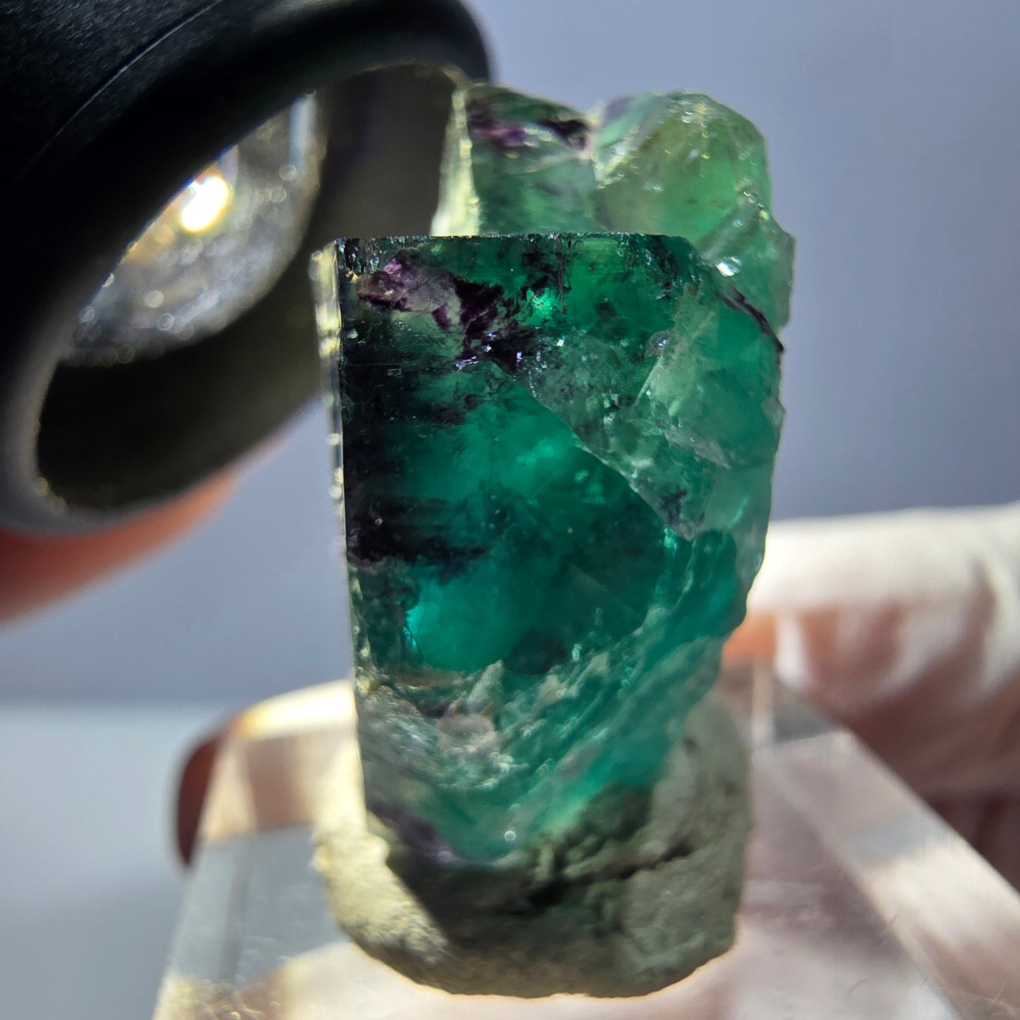 Spécimen rare de cube de fluorite fantôme, vert-violet, Okorusu, Namibie, 27 x 25 x 13 mm 