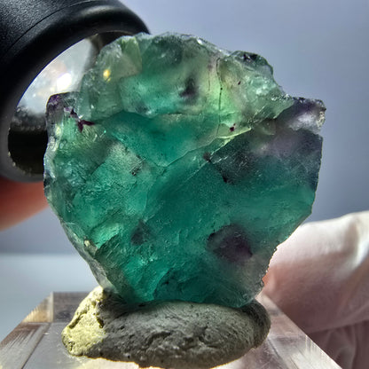 Spécimen rare de cube de fluorite fantôme, vert-violet, Okorusu, Namibie, 27 x 25 x 13 mm 