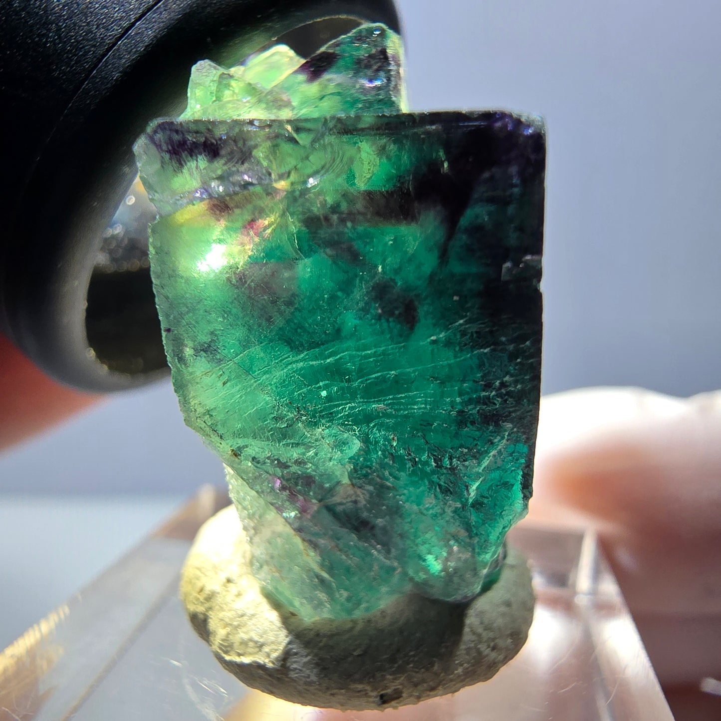 Spécimen rare de cube de fluorite fantôme, vert-violet, Okorusu, Namibie, 27 x 25 x 13 mm 