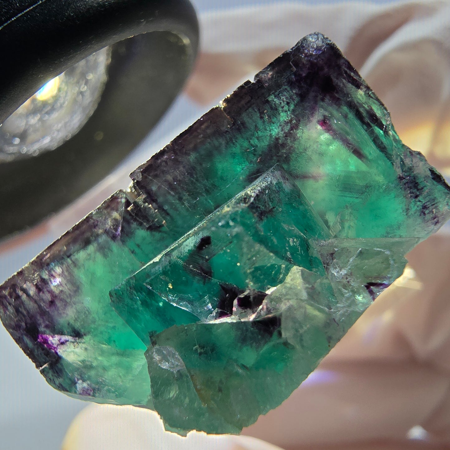 Spécimen rare de cube de fluorite fantôme, vert-violet, Okorusu, Namibie, 27 x 25 x 13 mm 