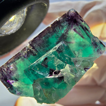 Spécimen rare de cube de fluorite fantôme, vert-violet, Okorusu, Namibie, 27 x 25 x 13 mm 
