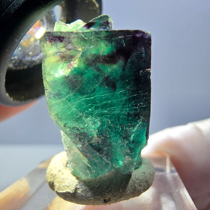 Spécimen rare de cube de fluorite fantôme, vert-violet, Okorusu, Namibie, 27 x 25 x 13 mm 
