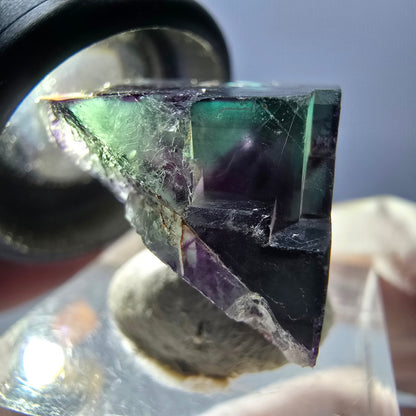 Rare spécimen de cube de fluorite fantôme, vert-violet, Okorusu, Namibie, 27 x 22 x 20 mm 