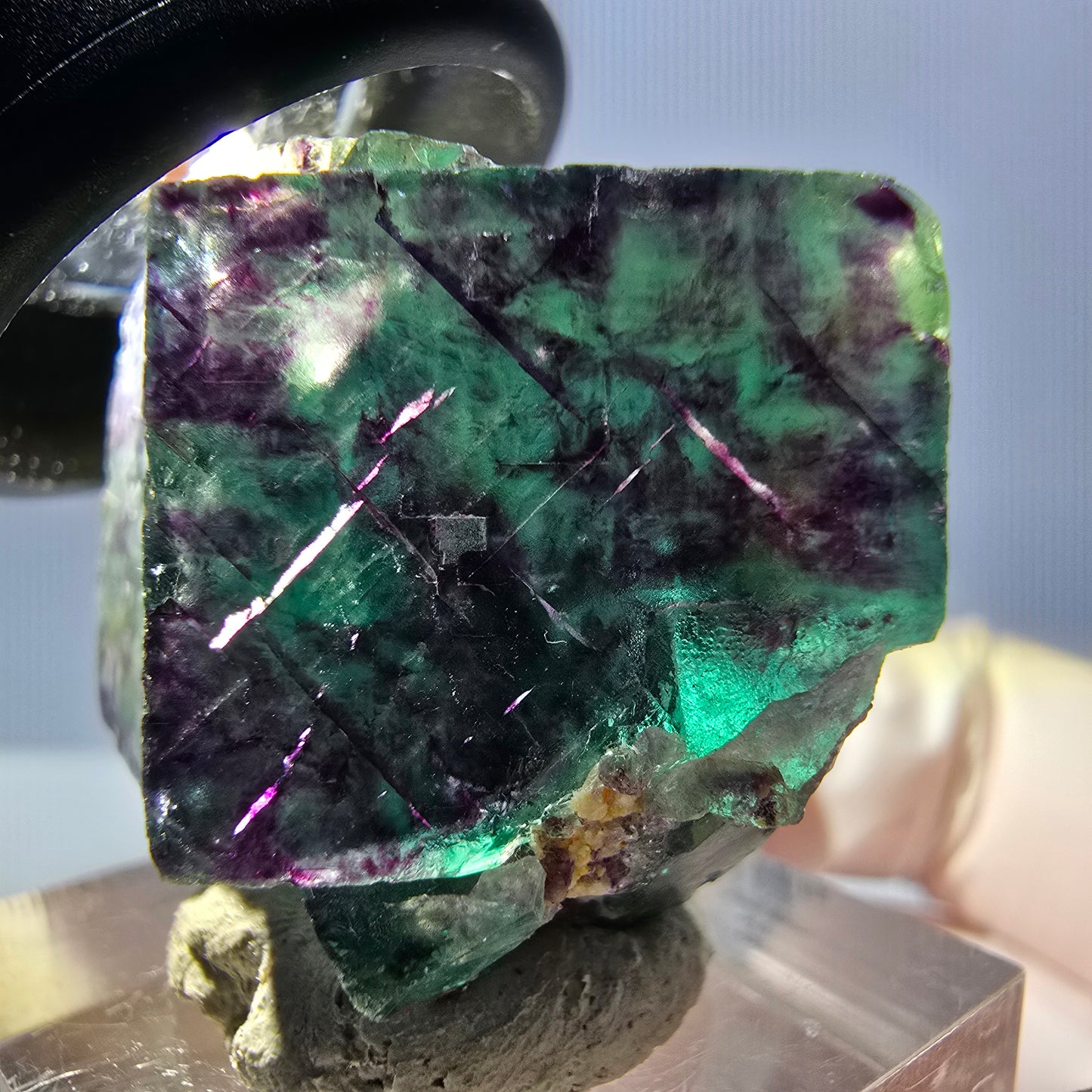 Spécimen rare de cube de fluorite fantôme, vert-violet, Okorusu, Namibie, 36 x 28 x 20 mm 