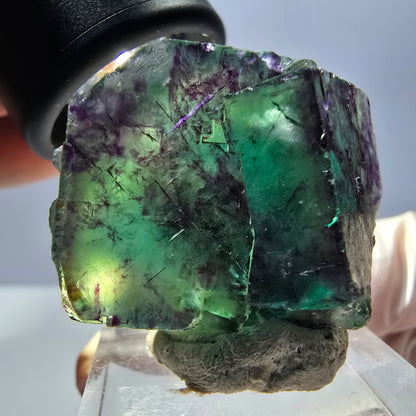 Spécimen rare de cube de fluorite fantôme, vert-violet, Okorusu, Namibie, 36 x 28 x 20 mm 