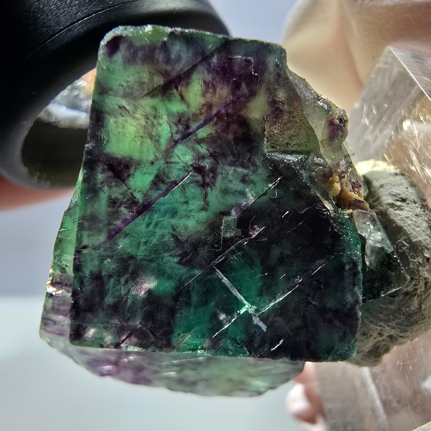 Spécimen rare de cube de fluorite fantôme, vert-violet, Okorusu, Namibie, 36 x 28 x 20 mm 