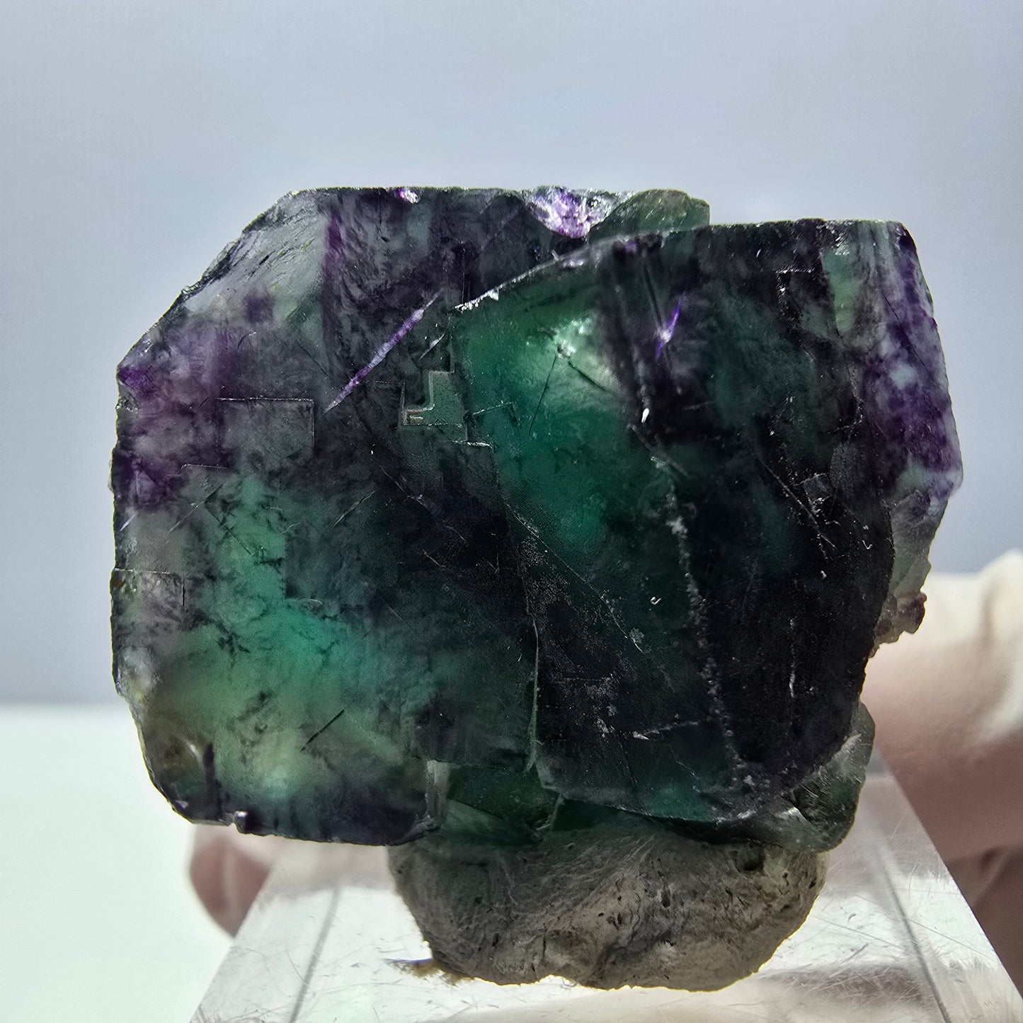 Spécimen rare de cube de fluorite fantôme, vert-violet, Okorusu, Namibie, 36 x 28 x 20 mm 