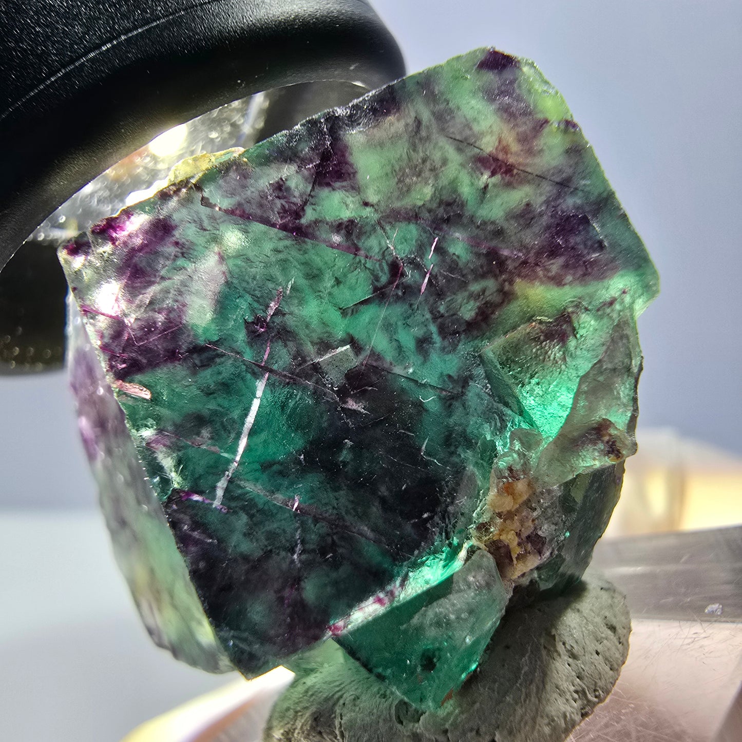 Spécimen rare de cube de fluorite fantôme, vert-violet, Okorusu, Namibie, 36 x 28 x 20 mm 
