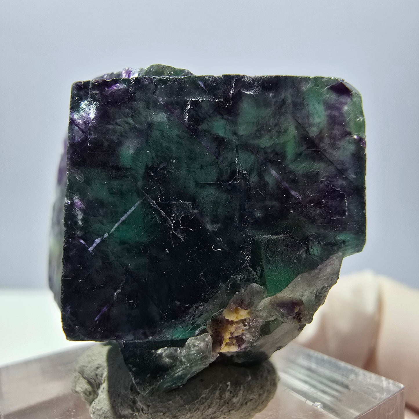 Spécimen rare de cube de fluorite fantôme, vert-violet, Okorusu, Namibie, 36 x 28 x 20 mm 