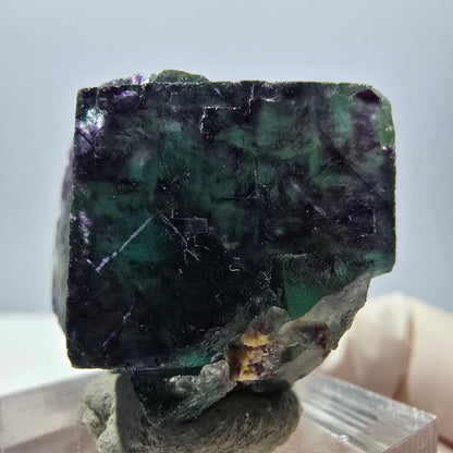 Spécimen rare de cube de fluorite fantôme, vert-violet, Okorusu, Namibie, 36 x 28 x 20 mm 