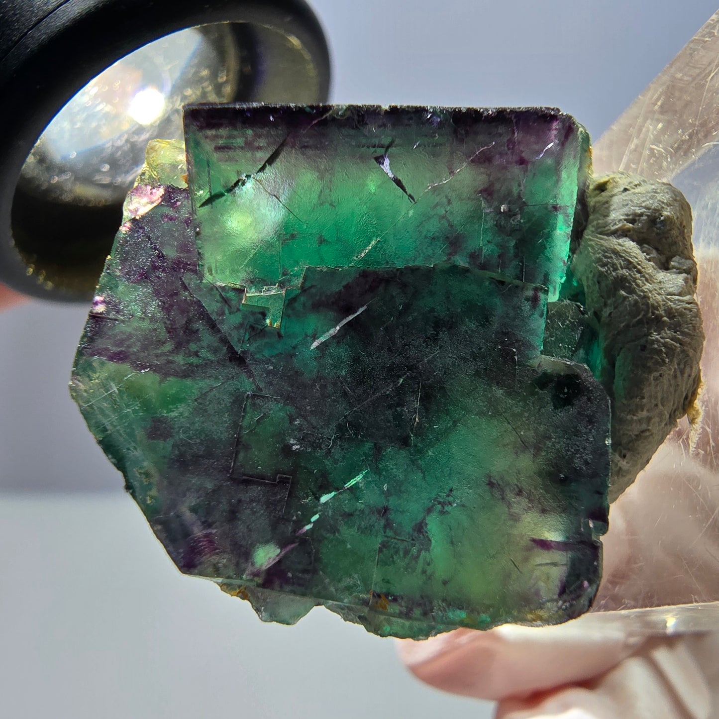 Spécimen rare de cube de fluorite fantôme, vert-violet, Okorusu, Namibie, 36 x 28 x 20 mm 