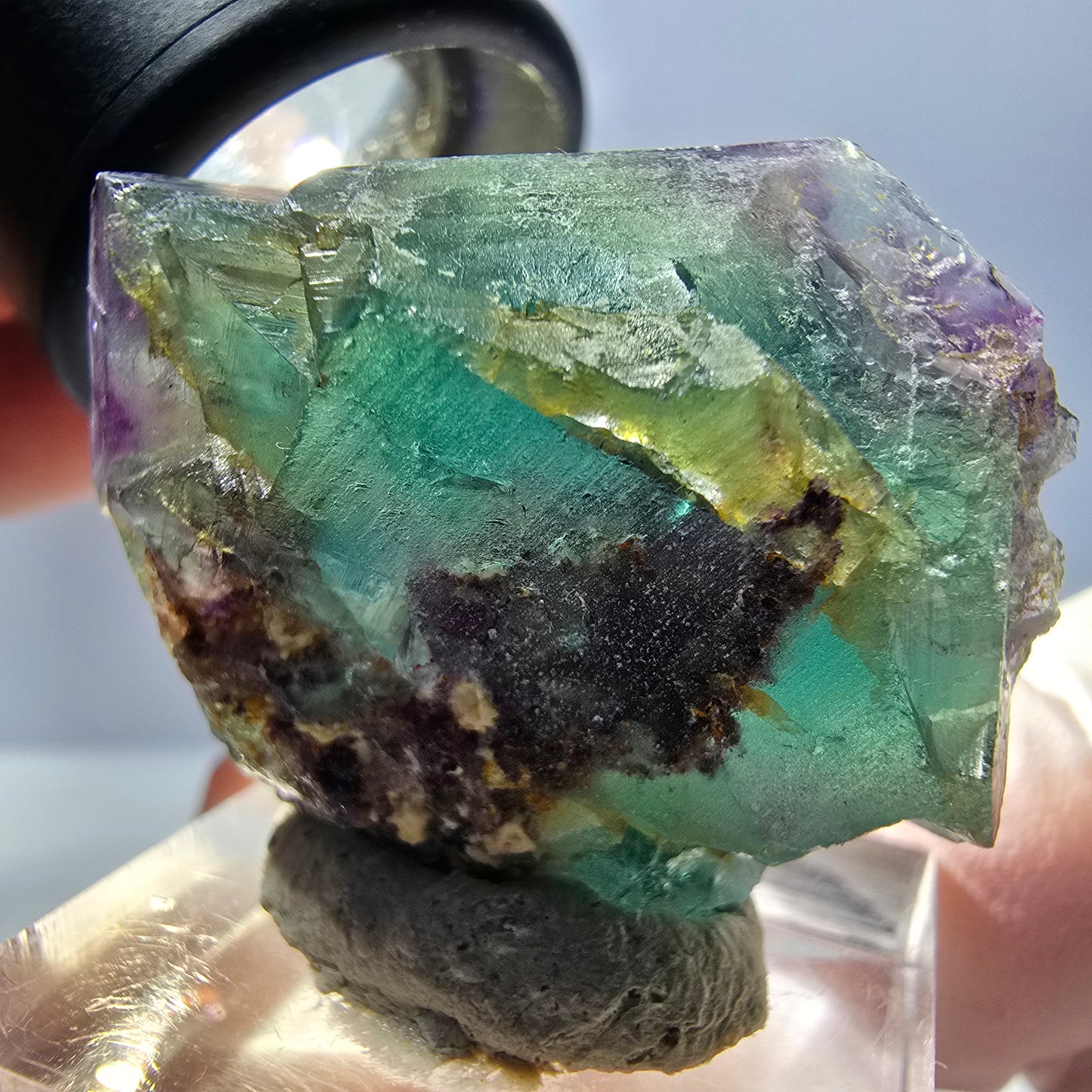 Spécimen rare de cube de fluorite fantôme, vert-violet, Okorusu, Namibie, 36 x 28 x 20 mm 