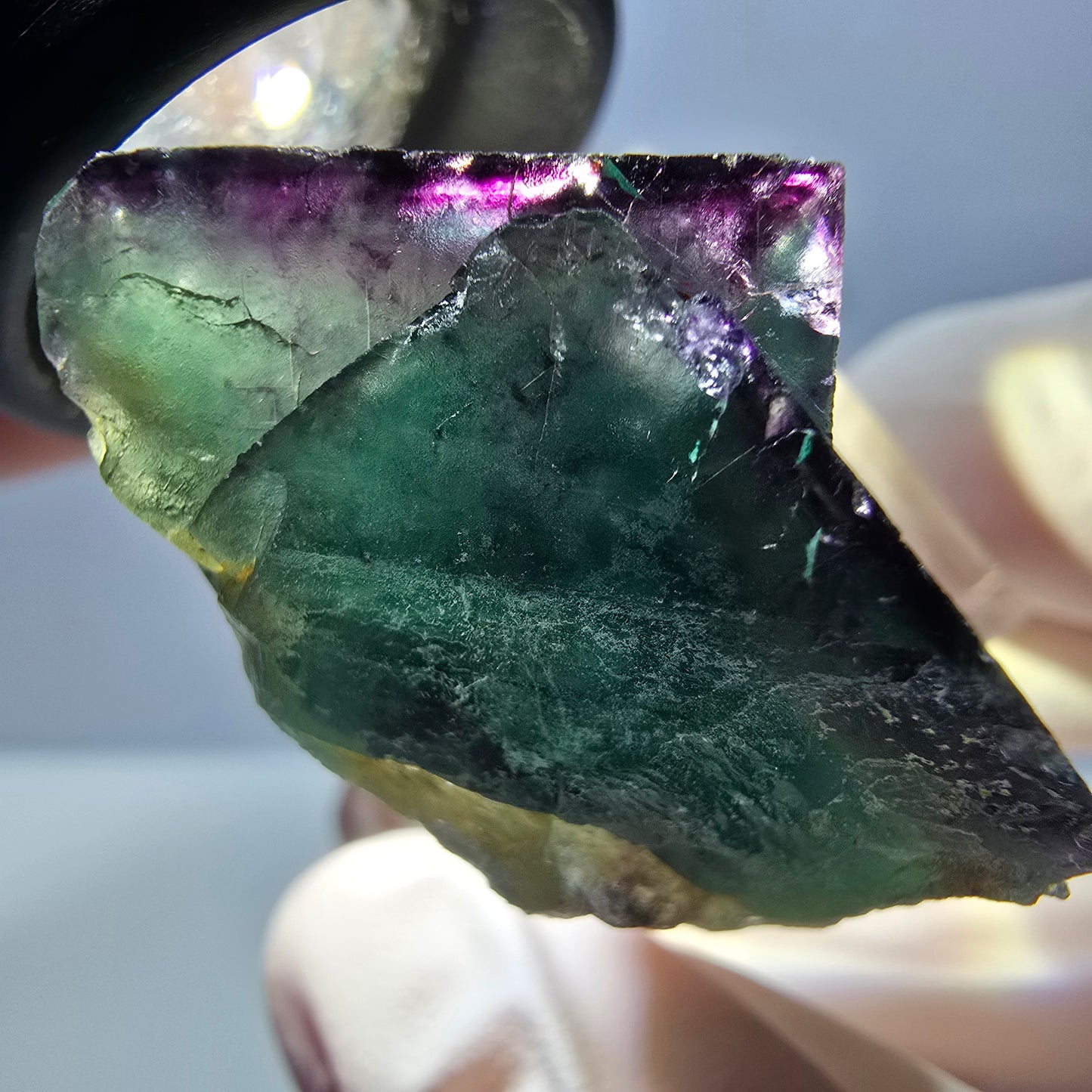 Spécimen rare de cube de fluorite fantôme, vert-violet, Okorusu, Namibie, 36 x 28 x 20 mm 