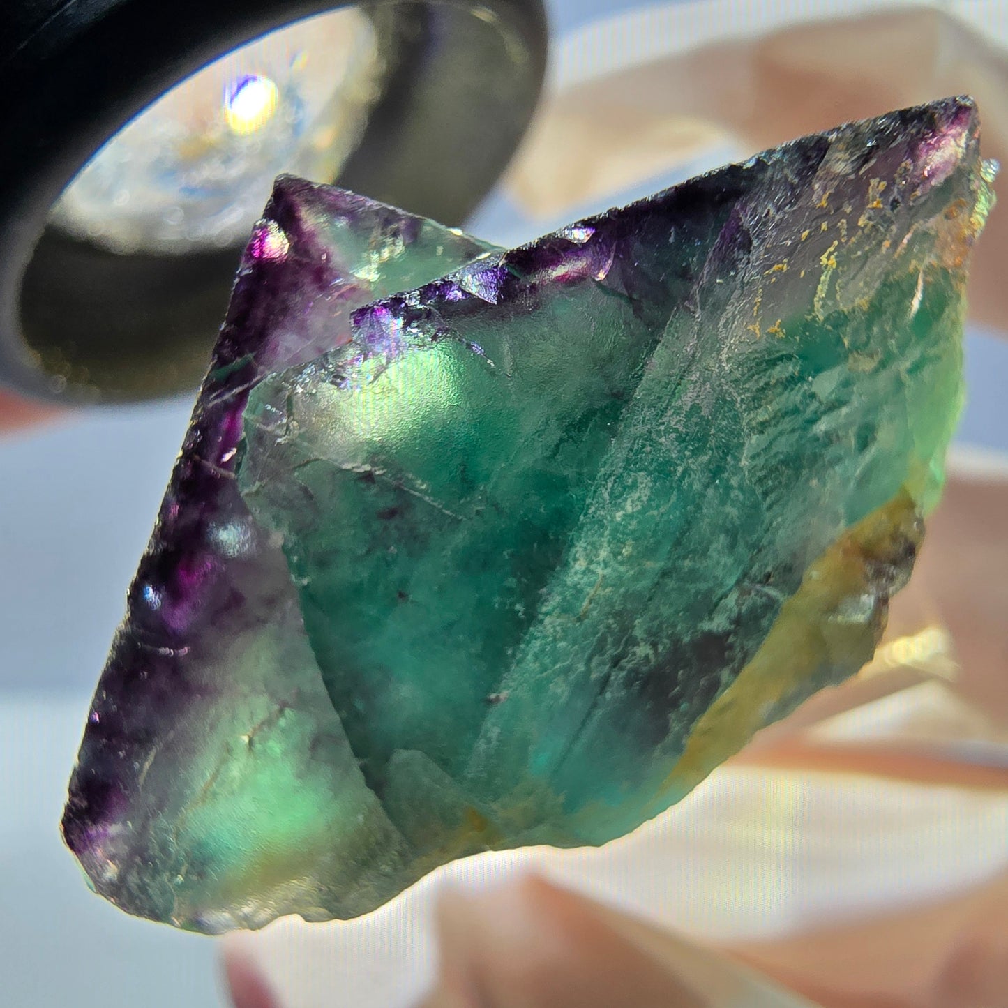 Spécimen rare de cube de fluorite fantôme, vert-violet, Okorusu, Namibie, 36 x 28 x 20 mm 