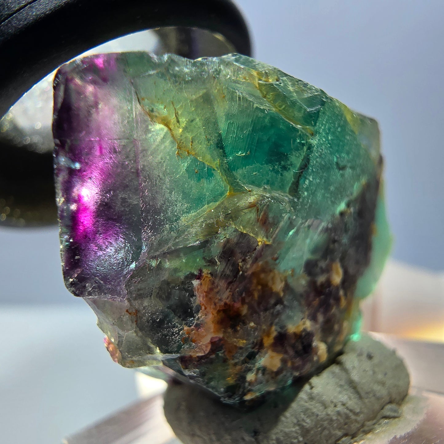 Spécimen rare de cube de fluorite fantôme, vert-violet, Okorusu, Namibie, 36 x 28 x 20 mm 