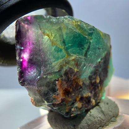 Spécimen rare de cube de fluorite fantôme, vert-violet, Okorusu, Namibie, 36 x 28 x 20 mm 