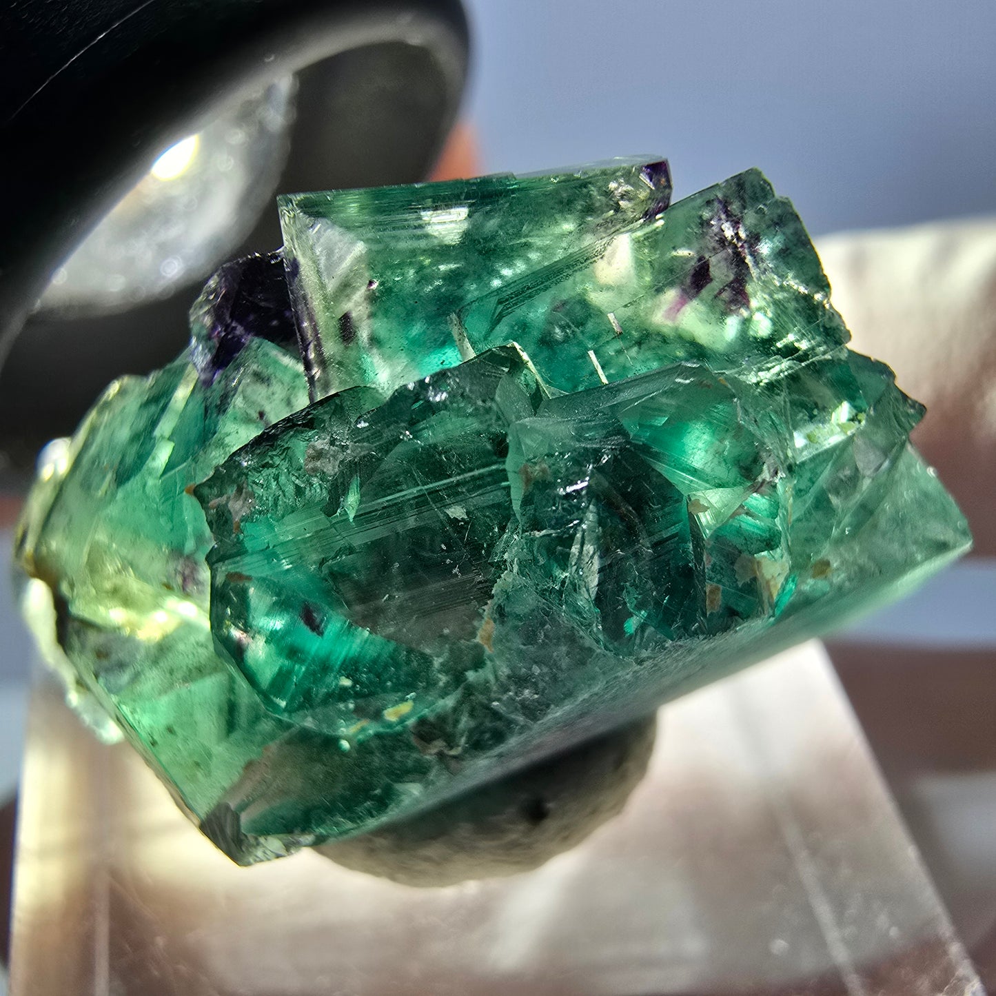 Rare spécimen de cube de fluorite fantôme, vert-violet, Okorusu, Namibie, 33 x 20 x 14 mm 