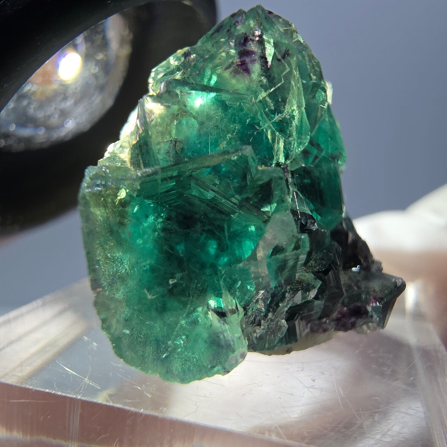 Rare spécimen de cube de fluorite fantôme, vert-violet, Okorusu, Namibie, 33 x 20 x 14 mm 