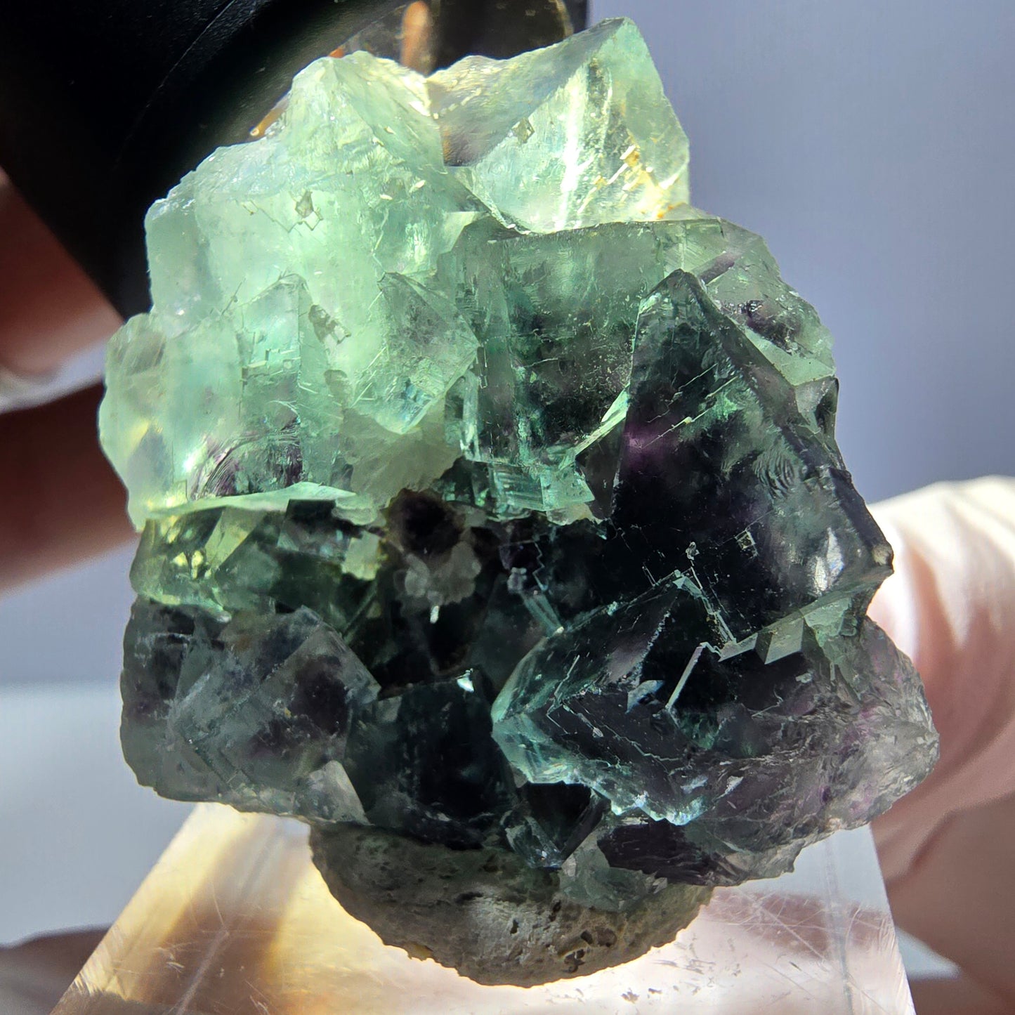 Rare spécimen de cube de fluorite fantôme, vert-violet, Okorusu, Namibie, 35 x 32 x 16 mm 