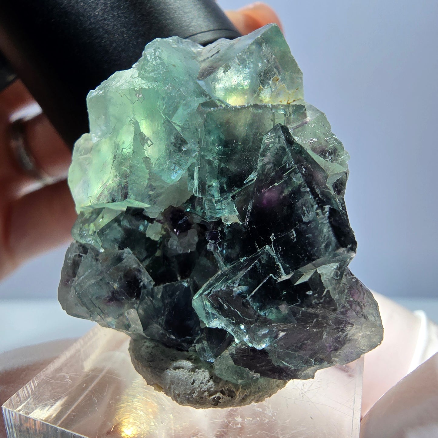 Rare spécimen de cube de fluorite fantôme, vert-violet, Okorusu, Namibie, 35 x 32 x 16 mm 