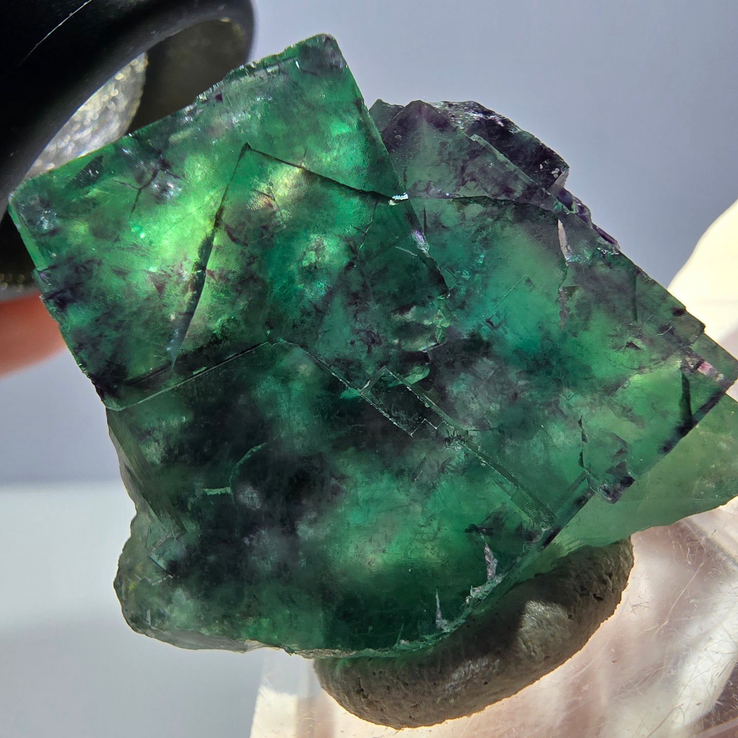 Spécimen rare de cube de fluorite fantôme, vert-violet, Okorusu, Namibie, 33 x 32 x 16 mm 