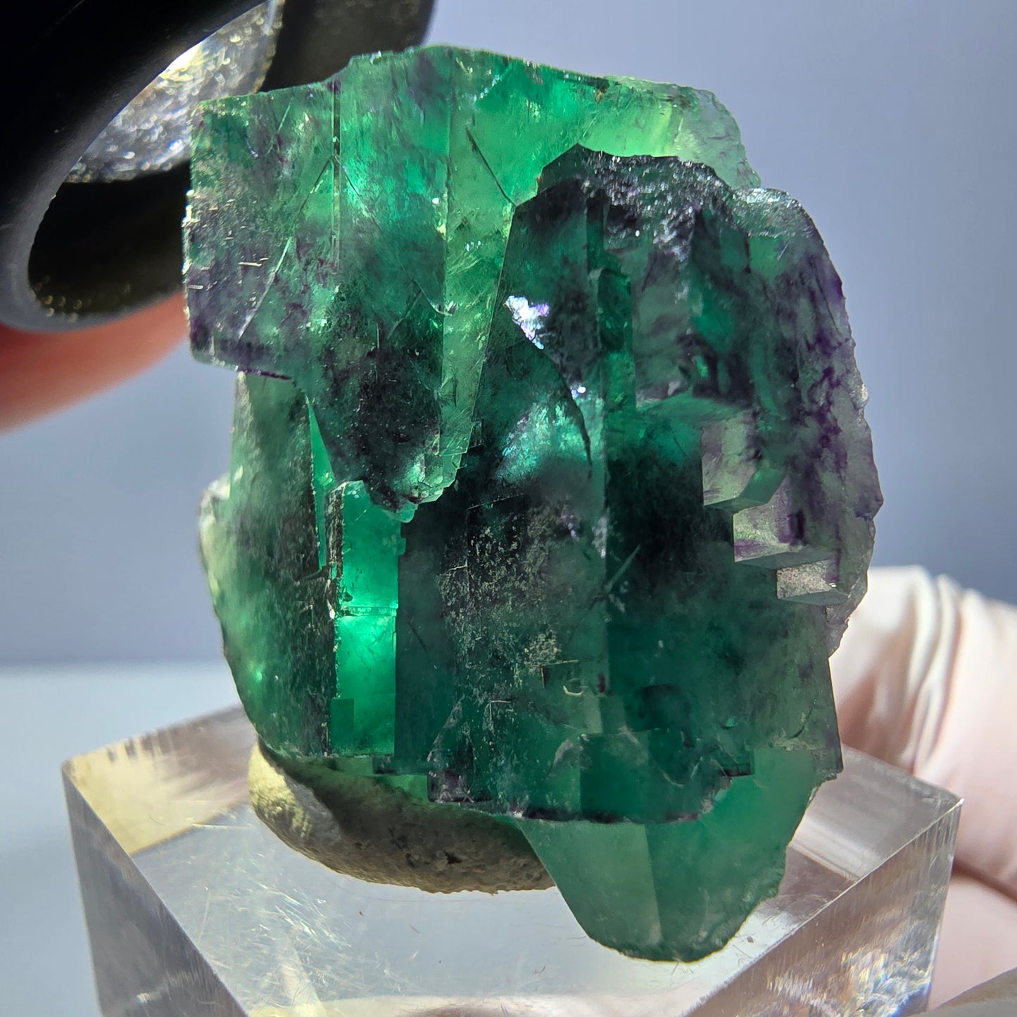 Spécimen rare de cube de fluorite fantôme, vert-violet, Okorusu, Namibie, 33 x 32 x 16 mm 