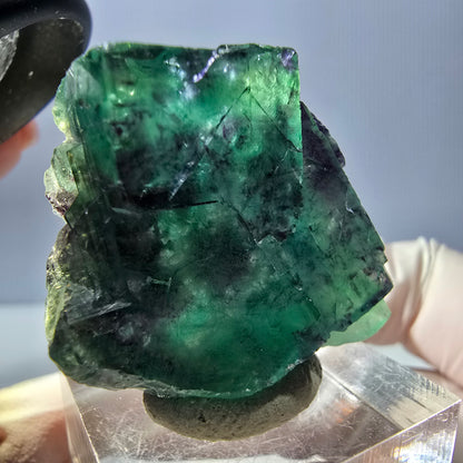 Spécimen rare de cube de fluorite fantôme, vert-violet, Okorusu, Namibie, 33 x 32 x 16 mm 
