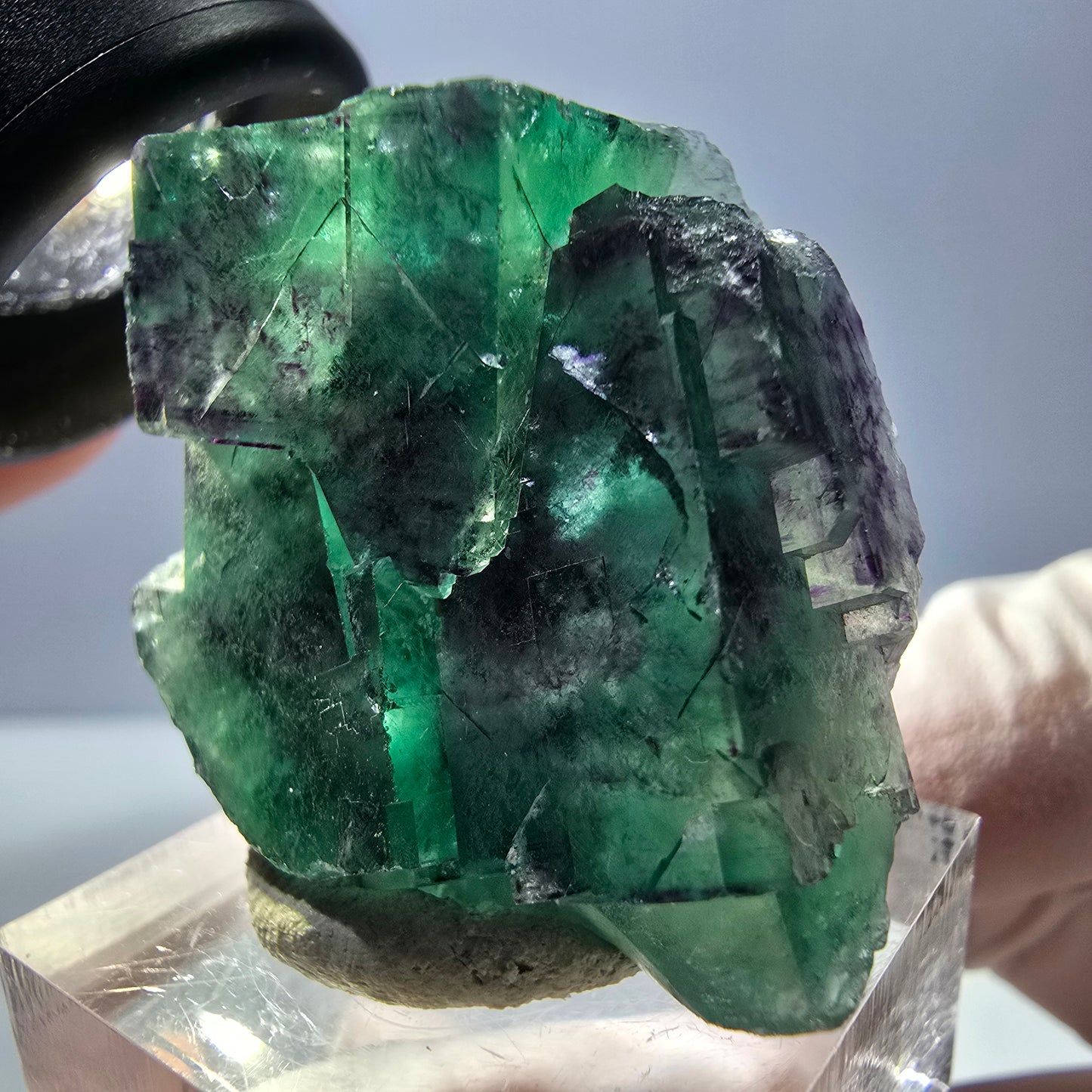 Spécimen rare de cube de fluorite fantôme, vert-violet, Okorusu, Namibie, 33 x 32 x 16 mm 