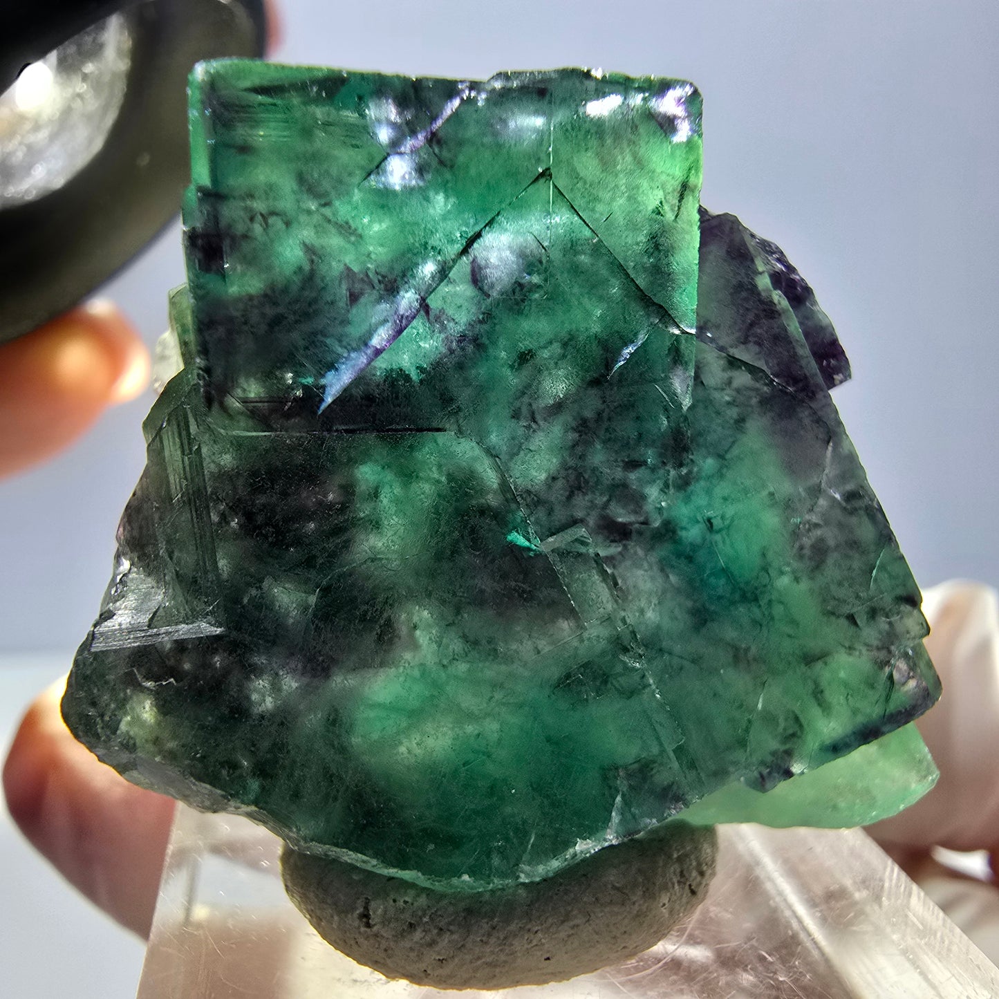 Spécimen rare de cube de fluorite fantôme, vert-violet, Okorusu, Namibie, 33 x 32 x 16 mm 