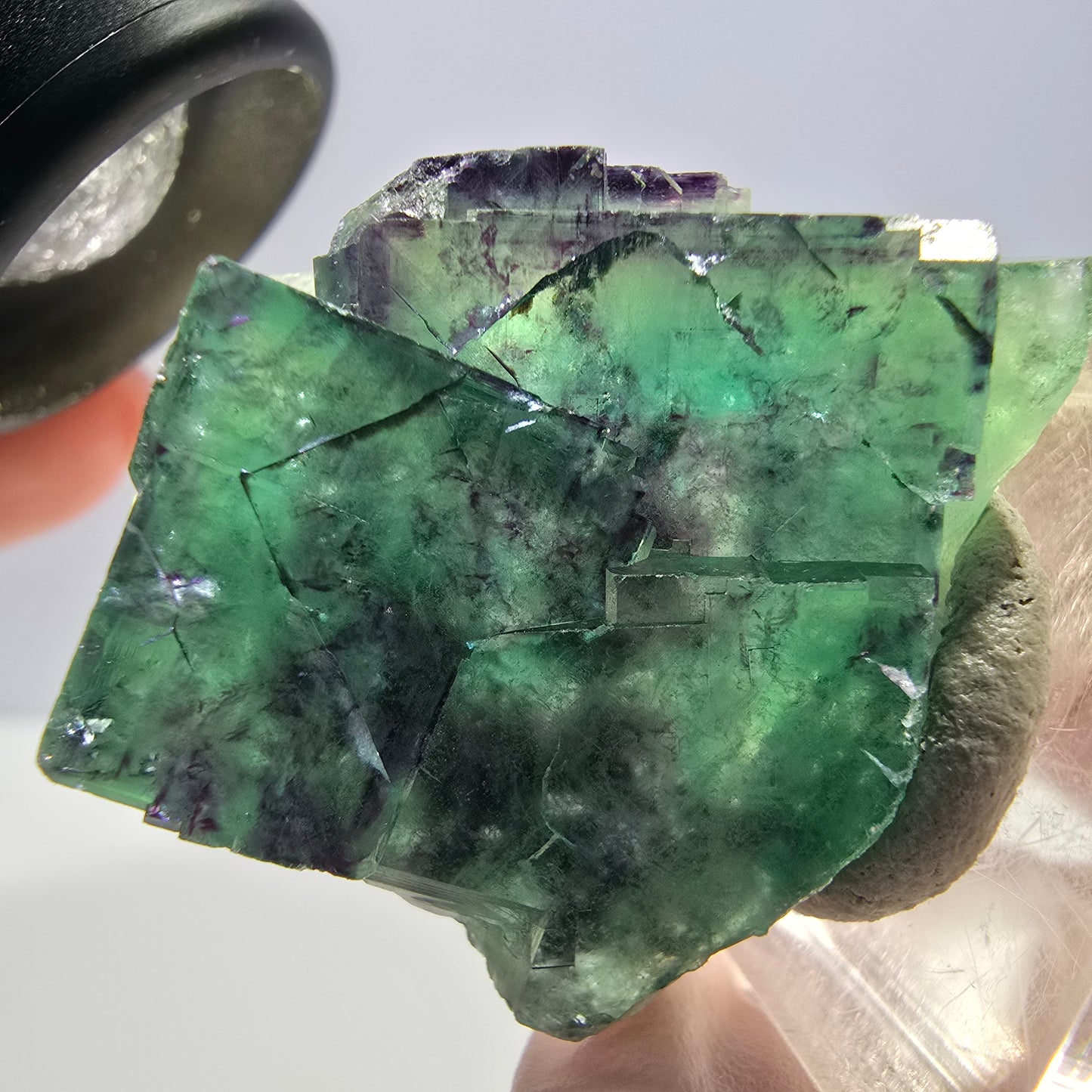 Spécimen rare de cube de fluorite fantôme, vert-violet, Okorusu, Namibie, 33 x 32 x 16 mm 