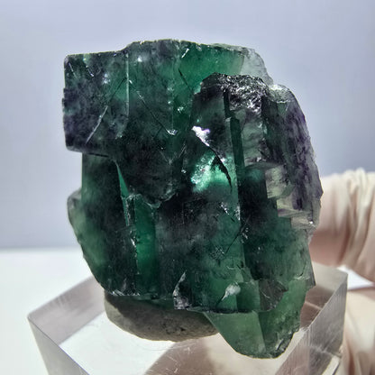 Spécimen rare de cube de fluorite fantôme, vert-violet, Okorusu, Namibie, 33 x 32 x 16 mm 