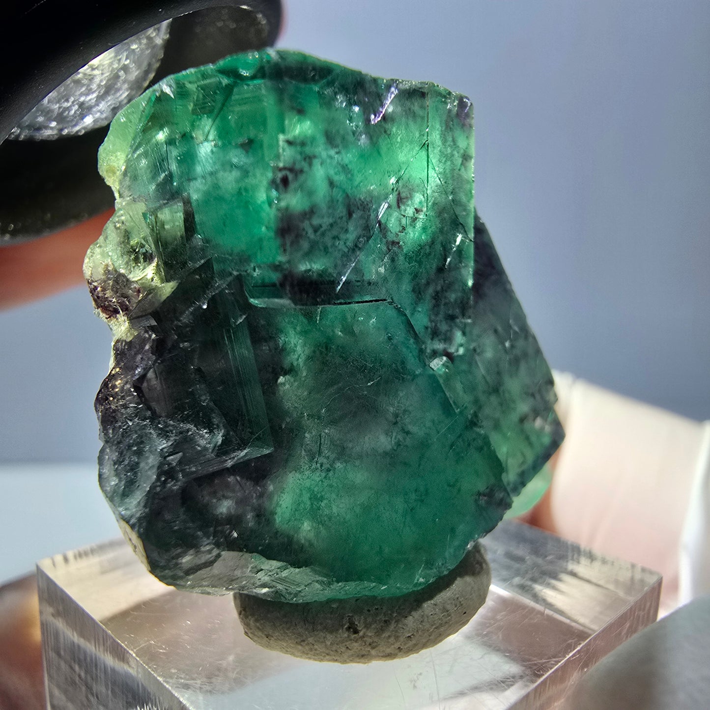 Spécimen rare de cube de fluorite fantôme, vert-violet, Okorusu, Namibie, 33 x 32 x 16 mm 