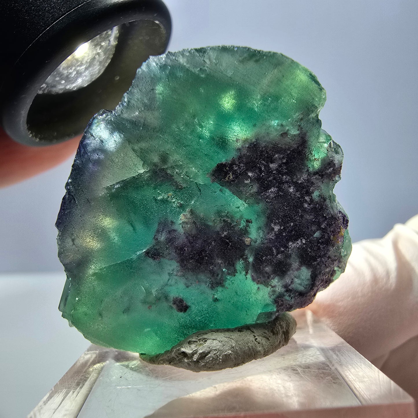 Spécimen rare de cube de fluorite fantôme, vert-violet, Okorusu, Namibie, 33 x 32 x 16 mm 