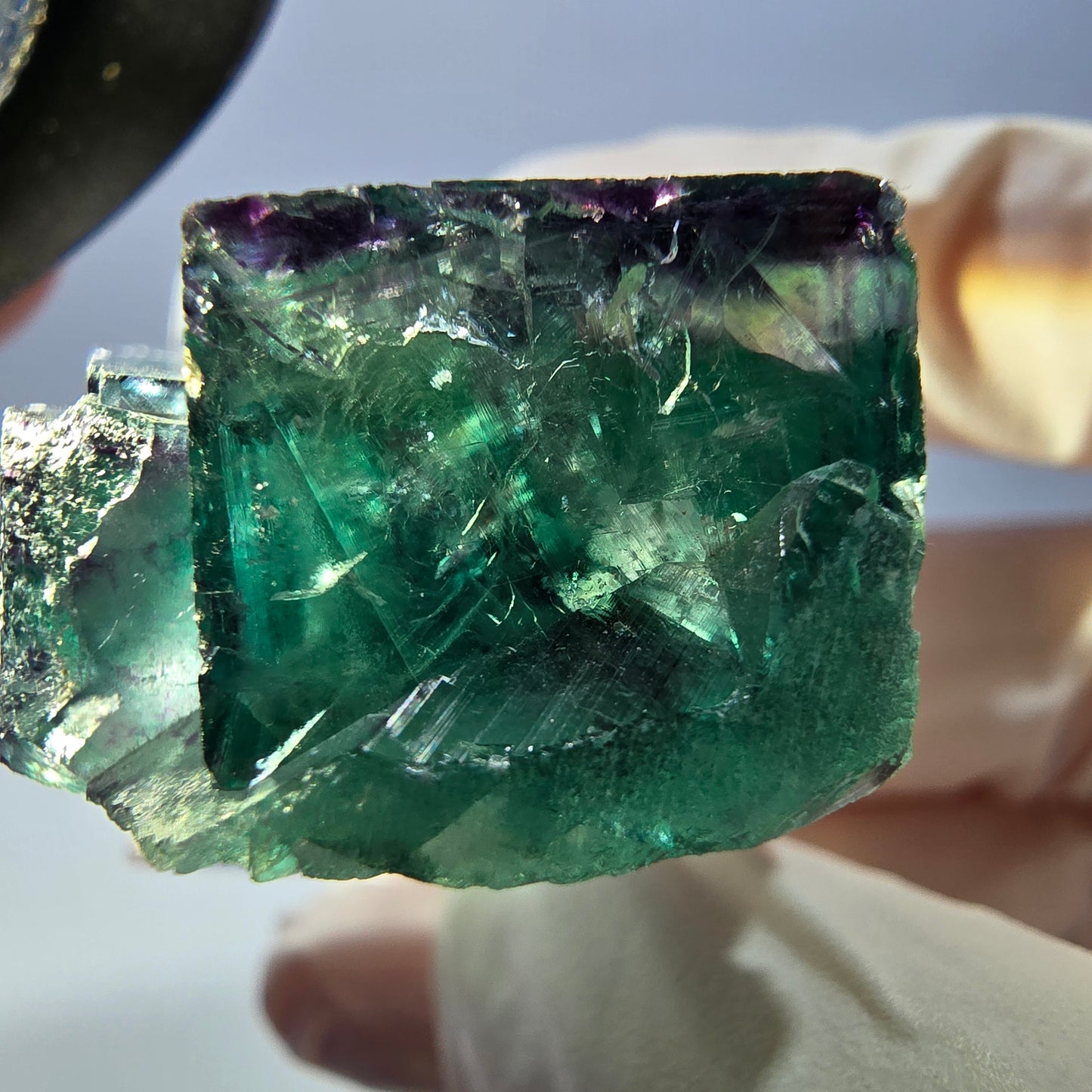 Spécimen rare de cube de fluorite fantôme, vert-violet, Okorusu, Namibie, 33 x 32 x 16 mm 
