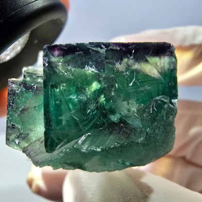 Spécimen rare de cube de fluorite fantôme, vert-violet, Okorusu, Namibie, 33 x 32 x 16 mm 