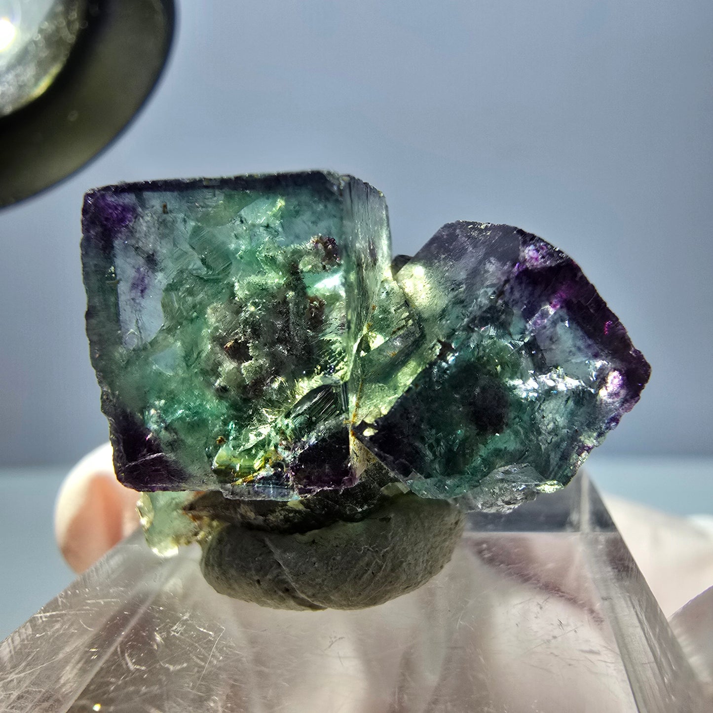 Spécimen rare de cube de fluorite fantôme, vert-violet, Okorusu, Namibie, 28 x 20 x 18 mm 