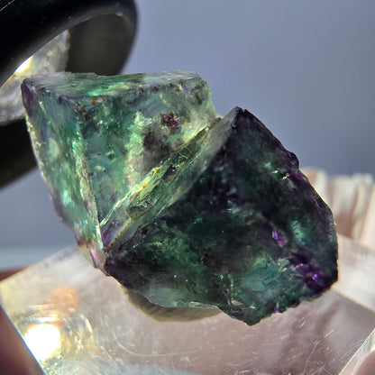 Spécimen rare de cube de fluorite fantôme, vert-violet, Okorusu, Namibie, 28 x 20 x 18 mm 