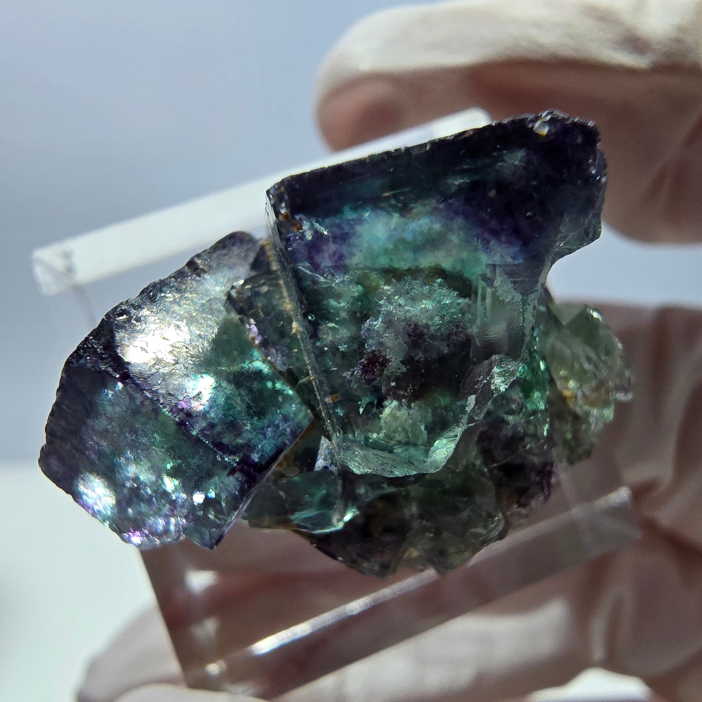 Spécimen rare de cube de fluorite fantôme, vert-violet, Okorusu, Namibie, 28 x 20 x 18 mm 