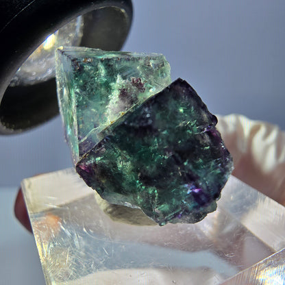 Spécimen rare de cube de fluorite fantôme, vert-violet, Okorusu, Namibie, 28 x 20 x 18 mm 