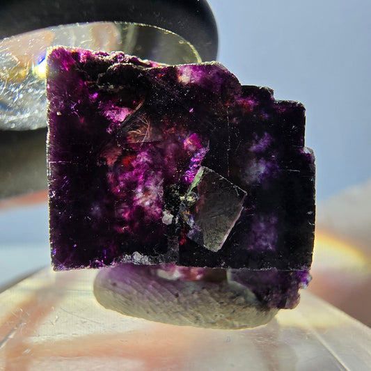 Rare spécimen de cube de fluorite fantôme, vert-violet, Okorusu, Namibie, 28 x 18 x 17 mm 