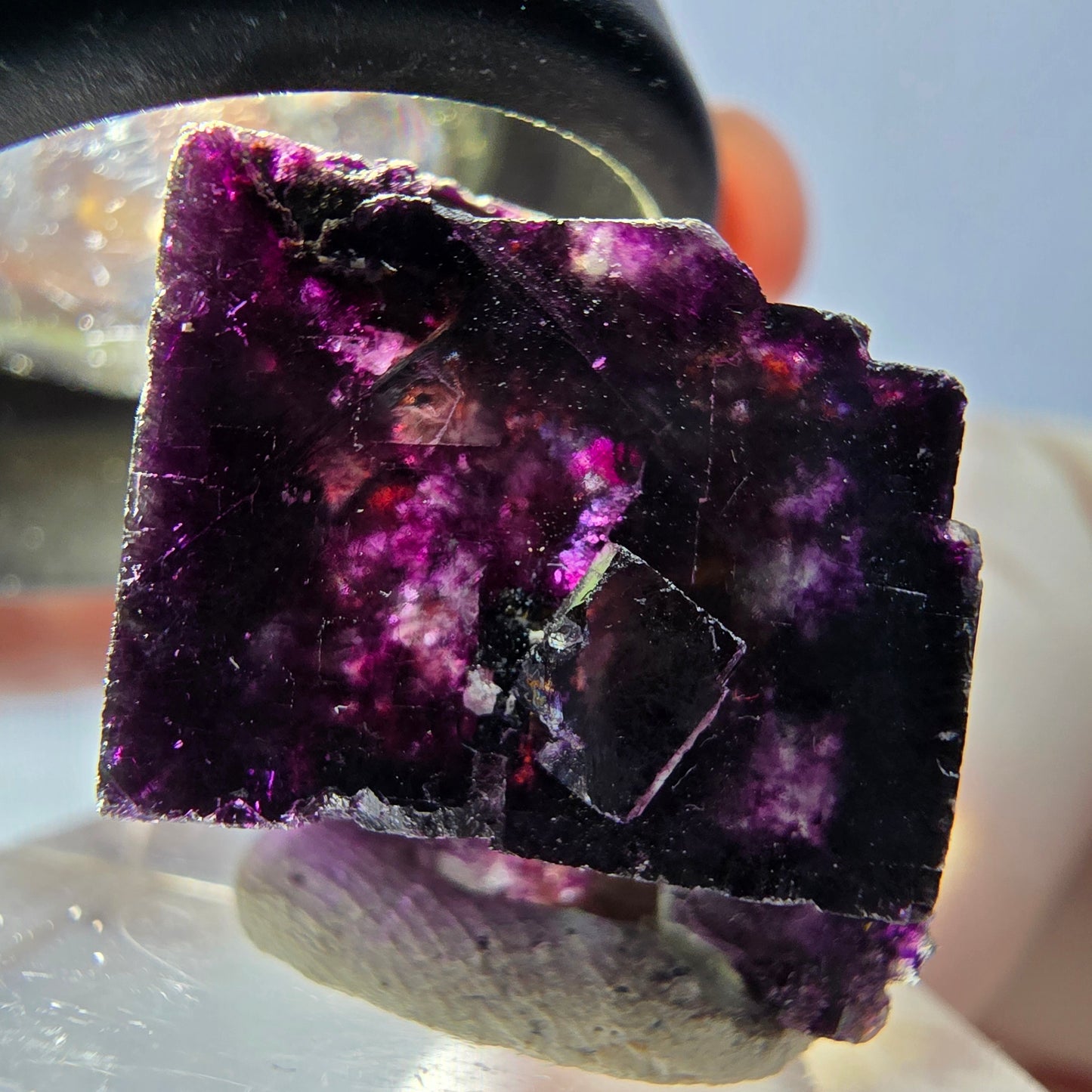 Rare spécimen de cube de fluorite fantôme, vert-violet, Okorusu, Namibie, 28 x 18 x 17 mm 