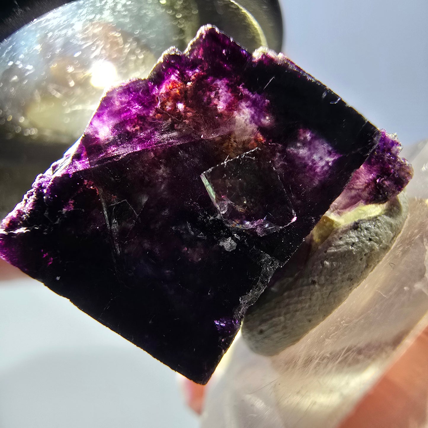 Rare spécimen de cube de fluorite fantôme, vert-violet, Okorusu, Namibie, 28 x 18 x 17 mm 