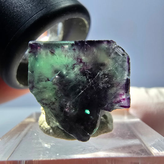 Rare spécimen de cube de fluorite fantôme, vert-violet, Okorusu, Namibie, 26 x 17 x 16 mm 