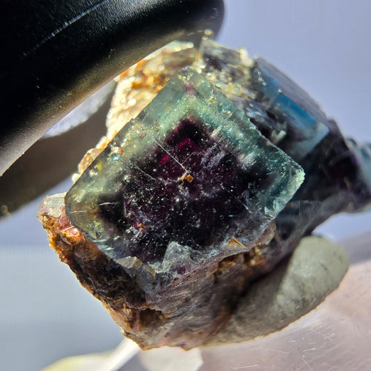 Spécimen rare de cube de fluorite fantôme, vert-violet, Okorusu, Namibie, 34 x 25 x 16 mm 