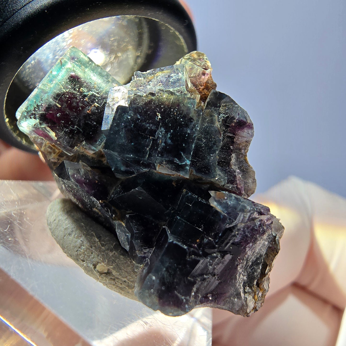 Spécimen rare de cube de fluorite fantôme, vert-violet, Okorusu, Namibie, 34 x 25 x 16 mm 