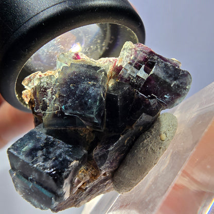 Spécimen rare de cube de fluorite fantôme, vert-violet, Okorusu, Namibie, 34 x 25 x 16 mm 