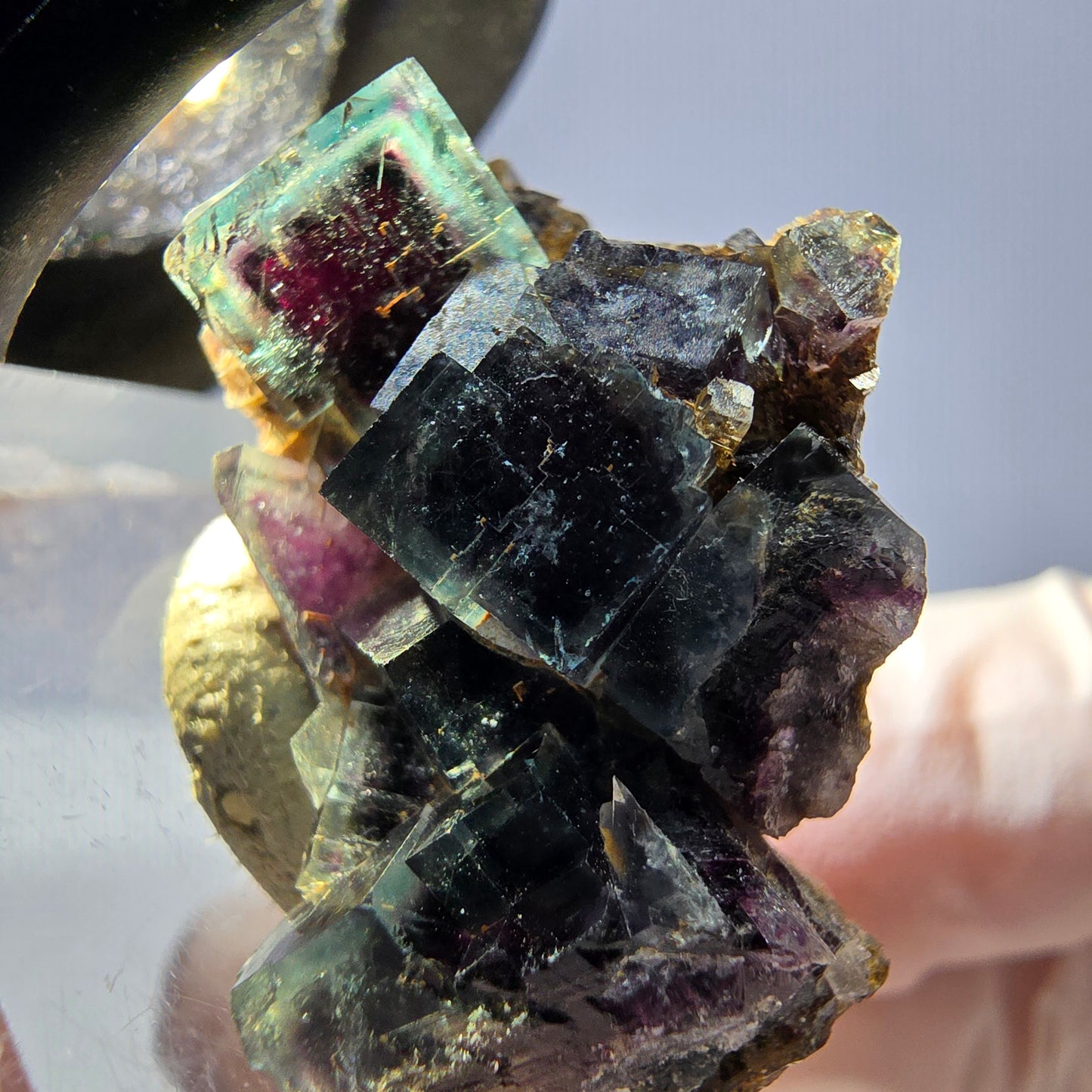 Spécimen rare de cube de fluorite fantôme, vert-violet, Okorusu, Namibie, 34 x 25 x 16 mm 