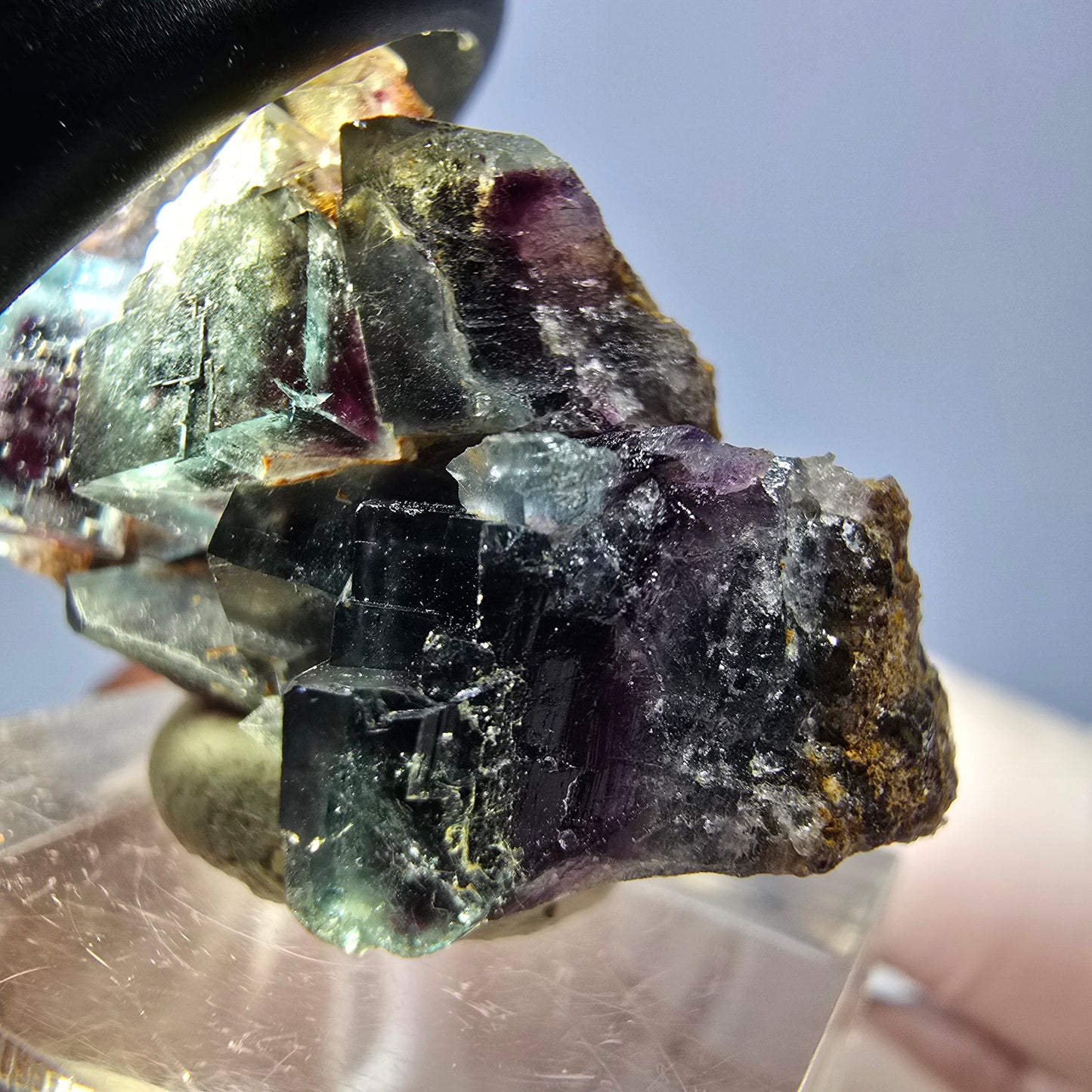 Spécimen rare de cube de fluorite fantôme, vert-violet, Okorusu, Namibie, 34 x 25 x 16 mm 