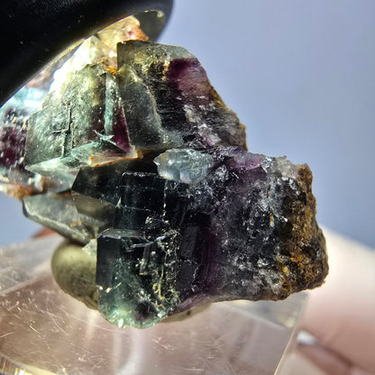 Spécimen rare de cube de fluorite fantôme, vert-violet, Okorusu, Namibie, 34 x 25 x 16 mm 