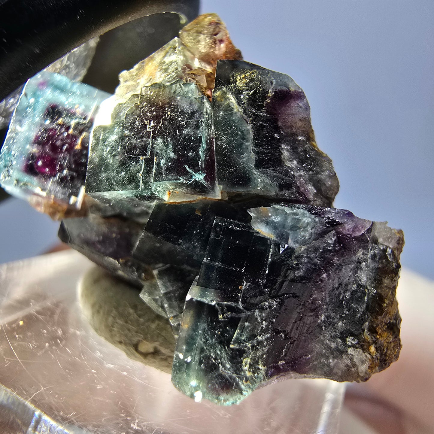 Spécimen rare de cube de fluorite fantôme, vert-violet, Okorusu, Namibie, 34 x 25 x 16 mm 